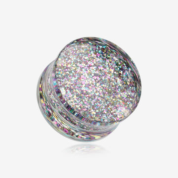 A Pair of Ultra Shine Glittered Double Flared Acrylic Ear Gauge Plug-Rainbow